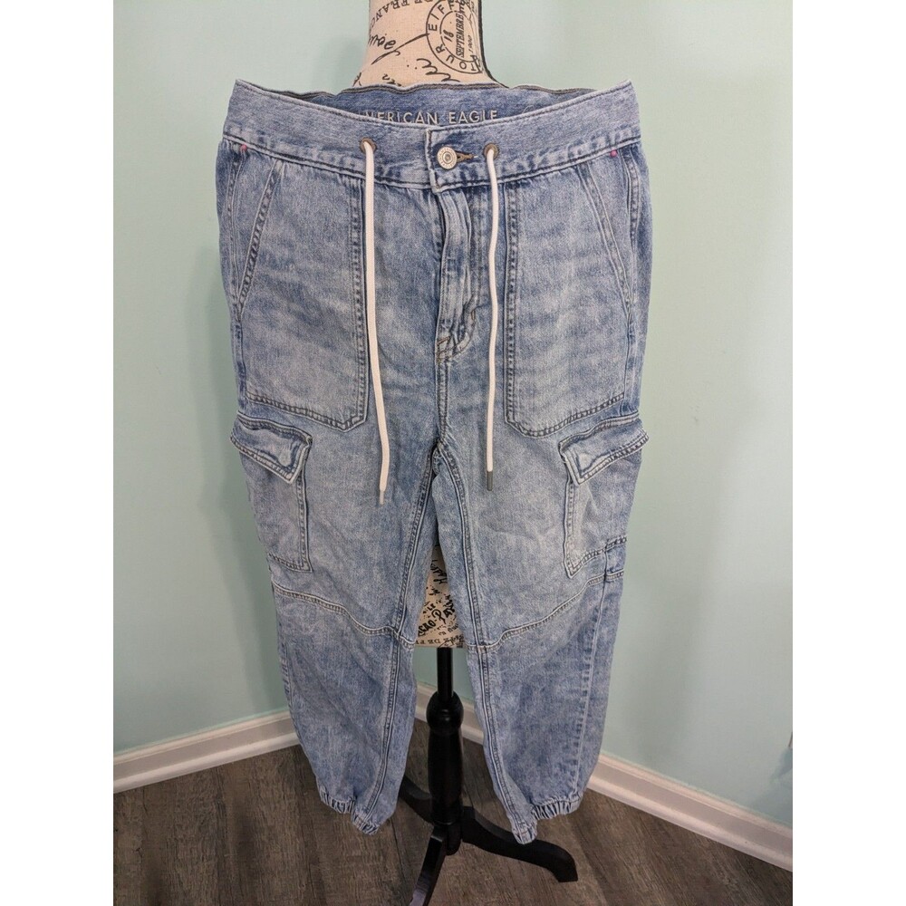American Eagle Women’s 4 Jeans Blue Denim Light Wash Draw String cargo